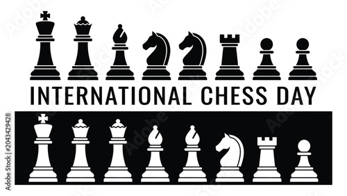 Konstfotografi Chess pieces arranged in rows honor the annual International Chess Day celebration