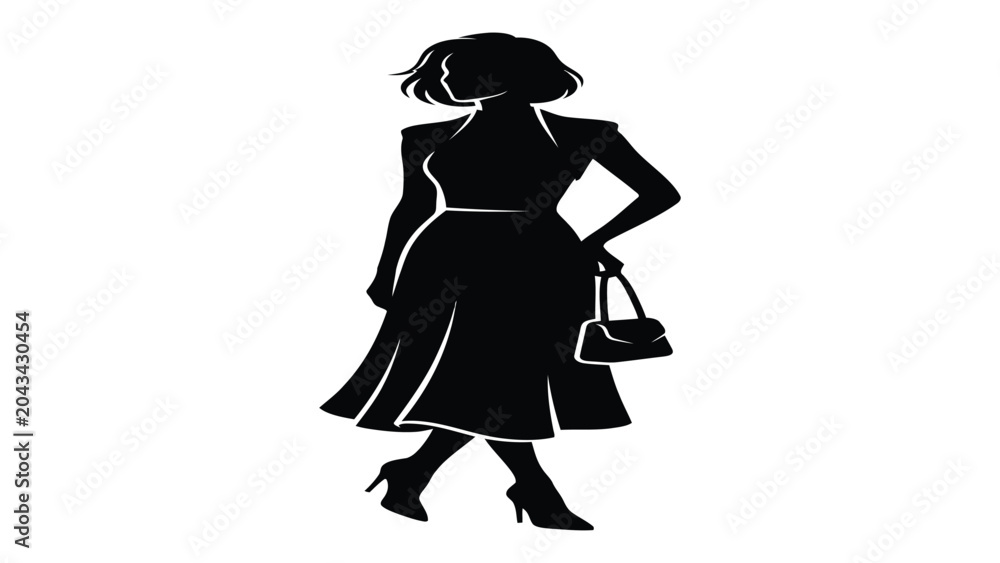 Φωτογραφία Woman stands elegantly while holding a small handbag.