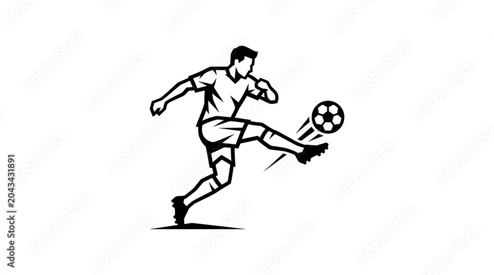 Fototapeta premium Soccer player kicking a ball action illustration