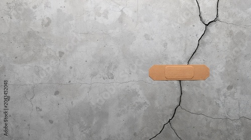 Adhesive bandage on cracked concrete wall repair concept maintenance