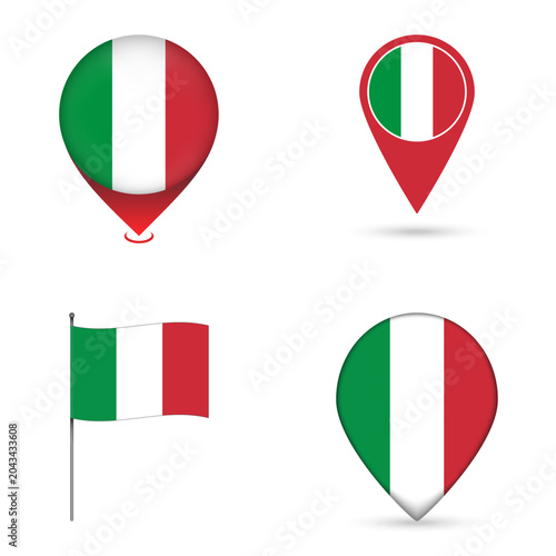 Italy Flag Map Pin Icons Set Collection.