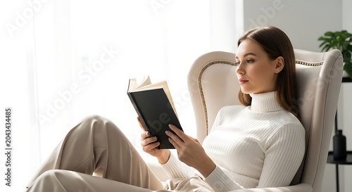 Woman relaxing with a book indoors.