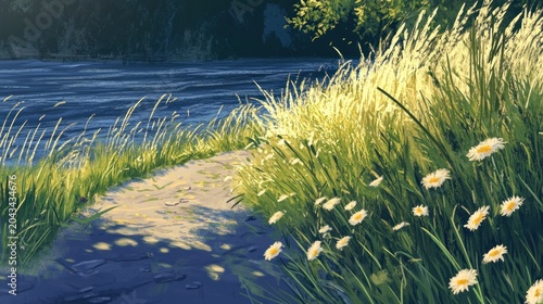 Riverbank path at dawn
