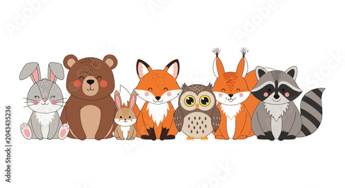 Fotografia Charming Woodland Creatures Gather in a Cute Illustration.