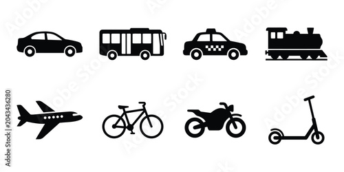 Quadro em tela Transportation modes silhouette icons