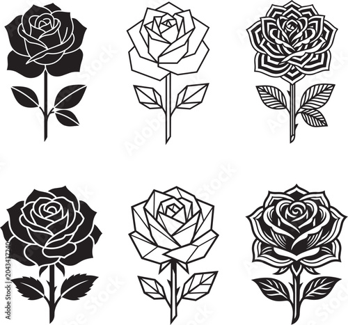 Black and White Rose Illustrations Set