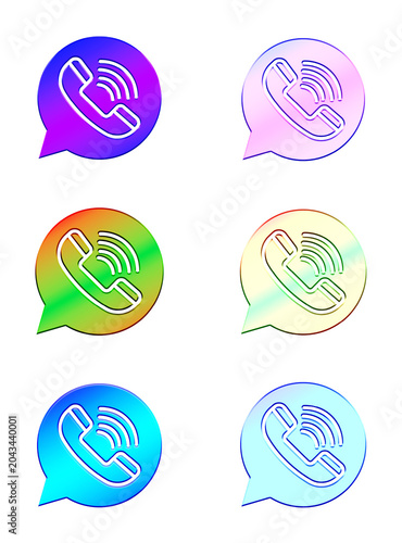 Glossy Phone Call Speech Bubble Icons with Vibrant Gradients for Customer Support and Contact Communication