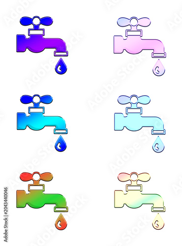 Glossy Gradient Water Tap and Droplet Icons for Plumbing, Home Improvement, and Conservation Design