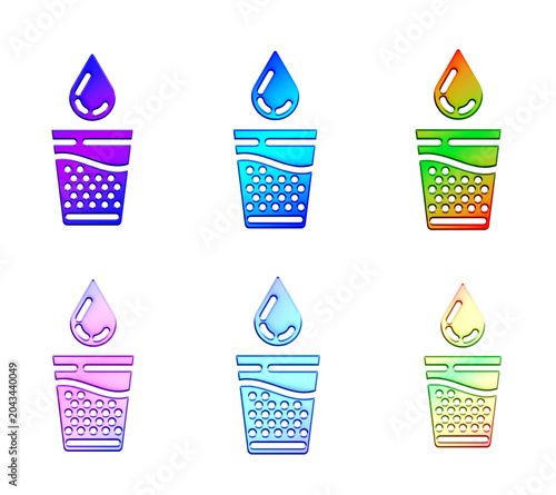 Glossy Gradient Water Droplet in Glass Icons Representing Purification, Freshness, and Clean Drinking Water