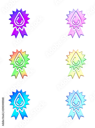 Glossy Gradient Ribbon Award Icons with Water Droplets for Environmental Excellence and Conservation Recognition