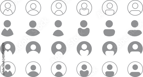 Collection of diverse gray user profile icons in rows on white background user icon avatar icon