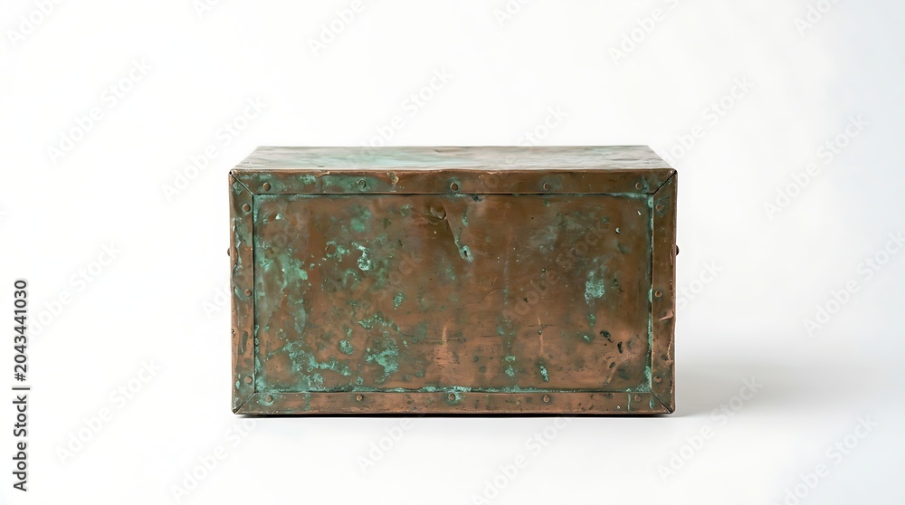 © bot - Isolated oxidized copper box with weathered patina texture and rustic metal finish for vintage storage display themes © bot - Isolated oxidized copper box with weathered patina texture and rustic metal finish for vintage storage display themes