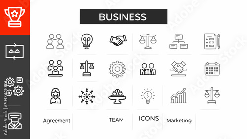 business icons set line style agreement team
