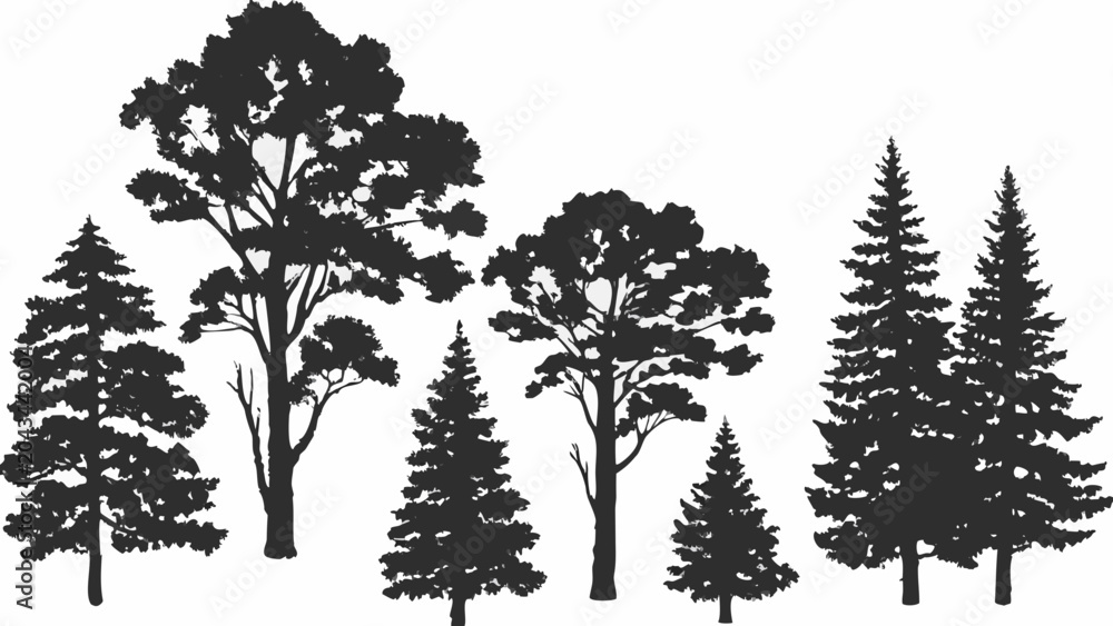 Fototapeta premium tree silhouettes on white background trees black
