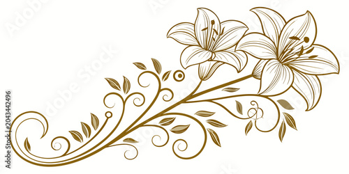 Elegant floral ornament with two lily flowers, vector