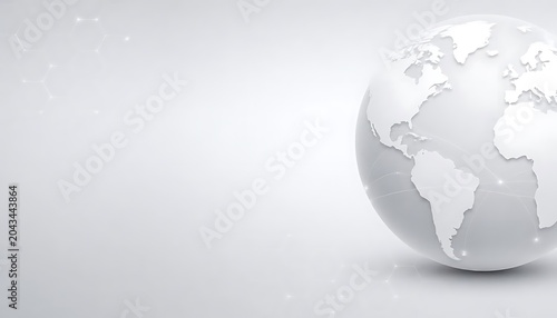 Clean grey corporate technology background with white earth and hexagons