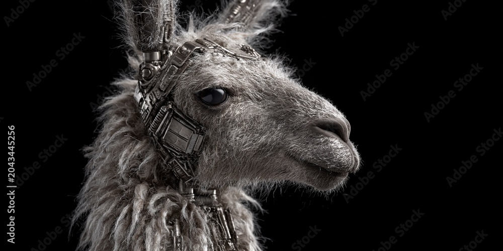 Fototapeta premium robotic llama with metallic mechanical fur