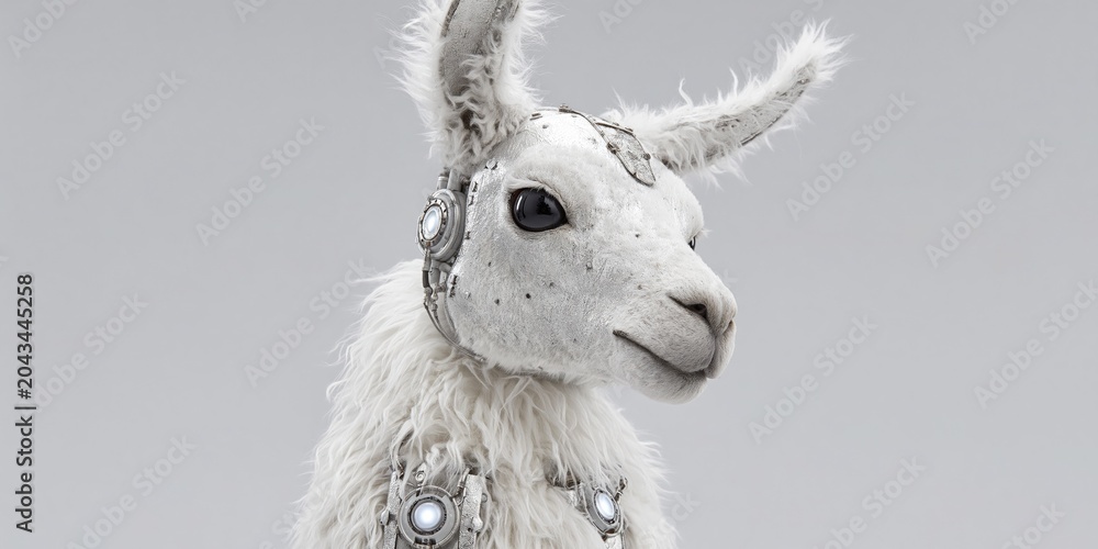 Fototapeta premium robotic llama with metallic mechanical fur