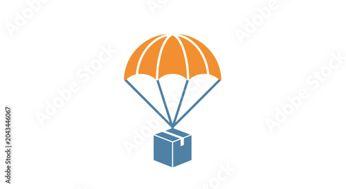 Bild auf Leinwand Parachute attached to blue package box.