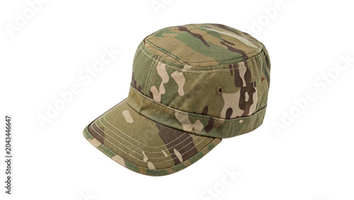 Photos Military camouflage fabric military cadet cap hat casual headwear accessory isol