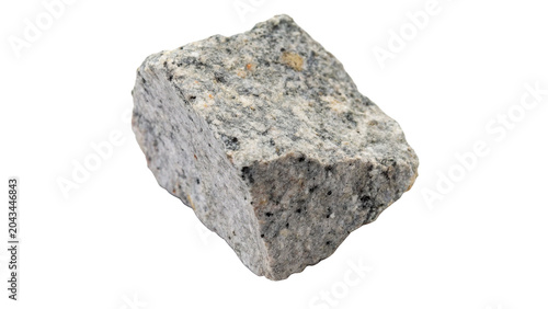 Quadro su tela Single rough chunk of raw natural grey granite rock stone mineral isolated on tr