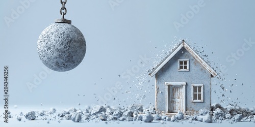 house with wrecking ball for demolition 