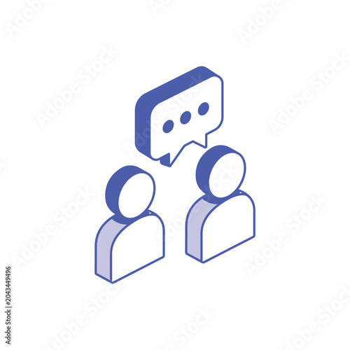 Isometric people communication icon with speech bubble