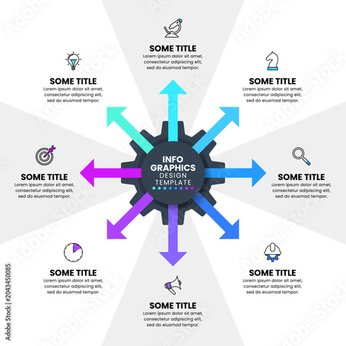 Infographic template. Gear with arrows and 8 steps