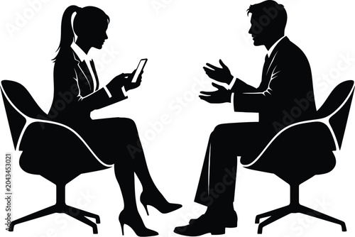 Photos Business meeting silhouette woman with phone man gesturing professional discussi