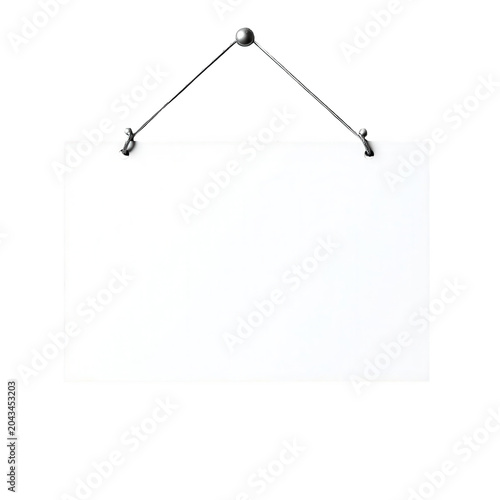 Blank Sign Hanging with Metal Clips Transparent Background