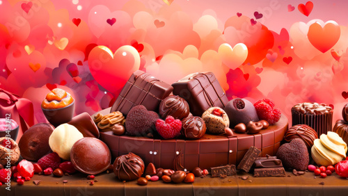 Colorful Assortment of Chocolates and Sweets Ideal for a Romantic Valentine Celebration With Hearts