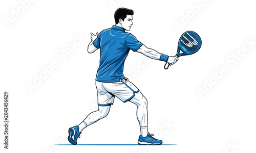 Canvastavla Male Padel Player Swinging Racket Illustration on White Background