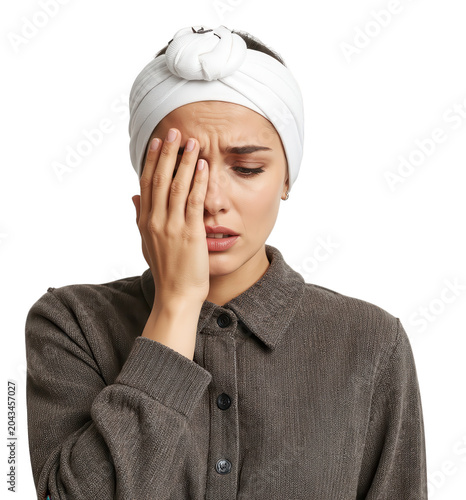 Woman Holding Hand to Forehead Suffering Headache