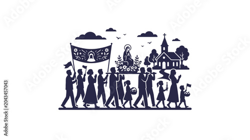 Photos A group of people participating in a religious procession carrying a statue