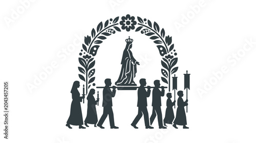Принти на полотні A silhouette illustration of a religious procession carrying a statue of the Virgin Mary