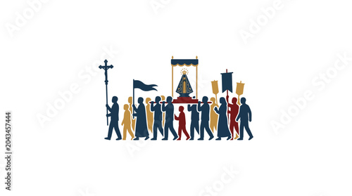 Konstfotografi A religious procession featuring a statue of the Virgin Mary carried by a group of people
