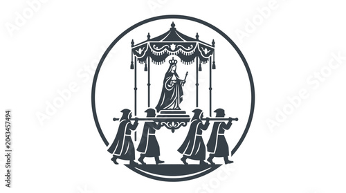 Fotografía A monochromatic illustration depicting a religious procession with a statue under a canopy