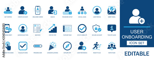 Fotografie User onboarding and mobile app registration icon set