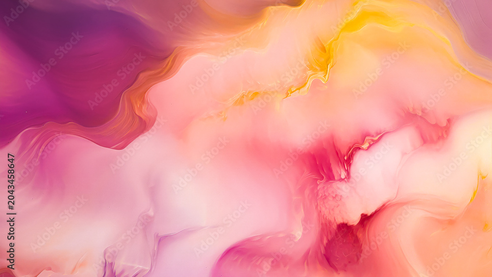 Obraz premium Colorful Abstract Watercolor Art With Soft Pastel Tones and Flowing Patterns in Shades of Pink and Yellow