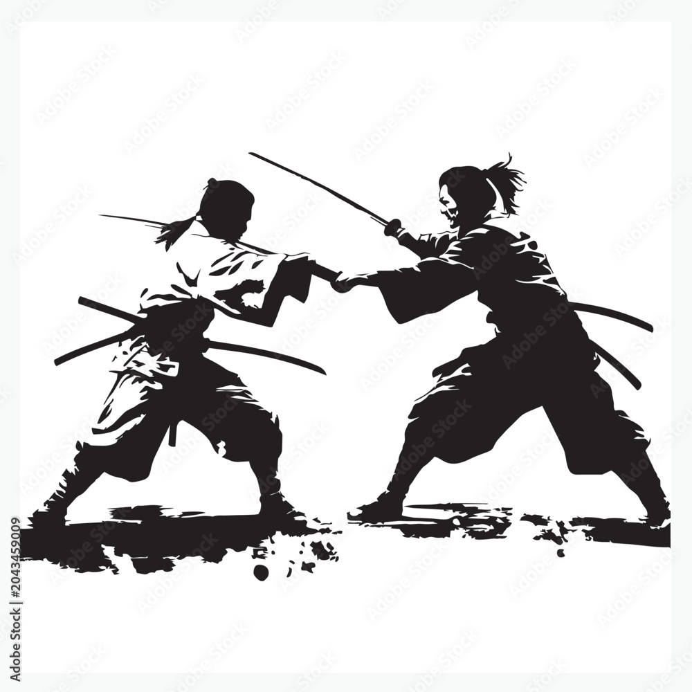 Obraz premium silhouette of two men fighting with samurai