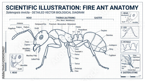 Bild auf Leinwand Scientific Illustration of Fire Ant Anatomy