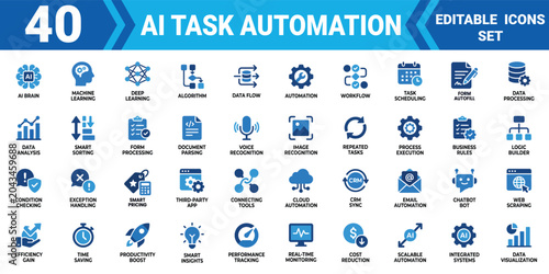 Photos Solid AI task automation icon set 40 editable vector illustration mega pack
