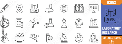 Foto Science laboratory research outline icons