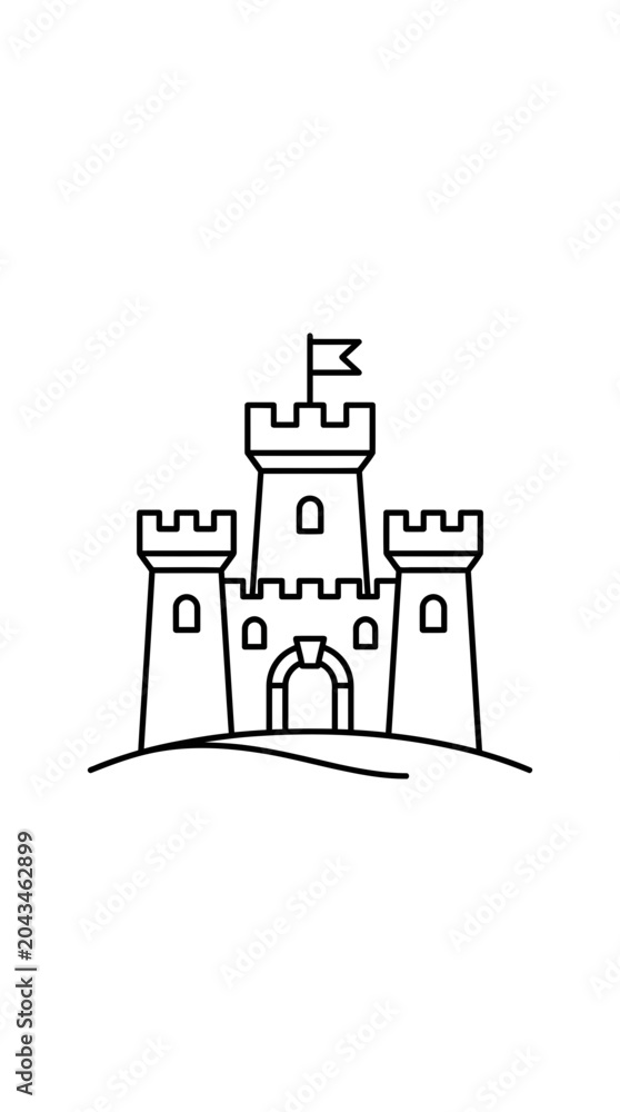Naklejka premium A simple black and white line art illustration of a classic sandcastle.