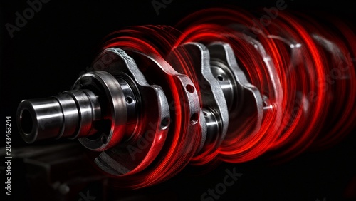 crankshaft. A polished crankshaft in motion creating blurred arcs of red light. safety posters, maintenance manuals, designed for industrial assembly lines and welding operations, used by engineers.