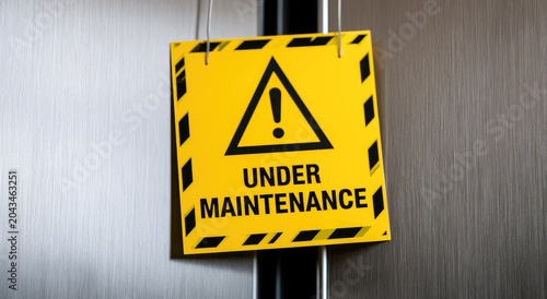 Yellow warning sign with 'UNDER MAINTENANCE' text and exclamation mark