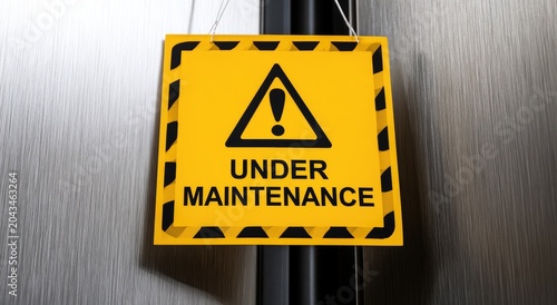 Yellow warning sign with black border and triangle symbol, reading 