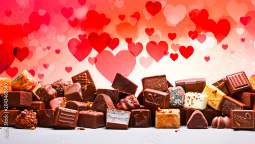 Valentine’s Day Delights With Assorted Chocolates and Heart Decorations in a Festive Celebration of Love