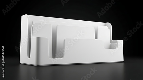 White plastic tabletop brochure holder rack for display marketing literature in office or reception waiting room areas