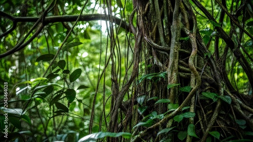 lianas. Lianas and aerial roots of rainforest plants intricately intertwined. gardening catalogs, home-decor guides, designed for gardening and botanical catalogs, celebrates nature.
